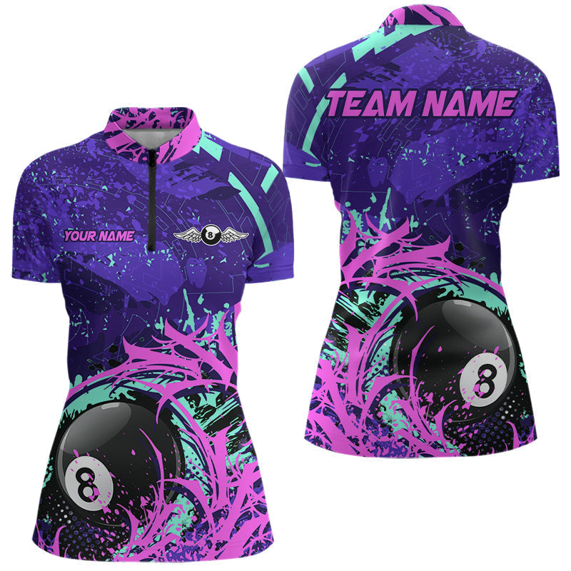 Blisscorners Personalized 8 Ball Billiard Shirt For Men | Neon Purple, Pink & Teal Paint Funny Pool Team Jersey MT2306