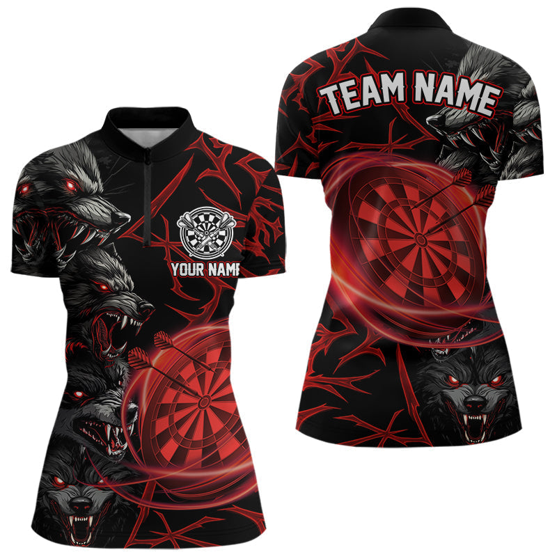 Blisscorners Personalized Wolf Dart Shirts For Men&Women Custom Lights Dartboard Darts Team Jerseys |Red