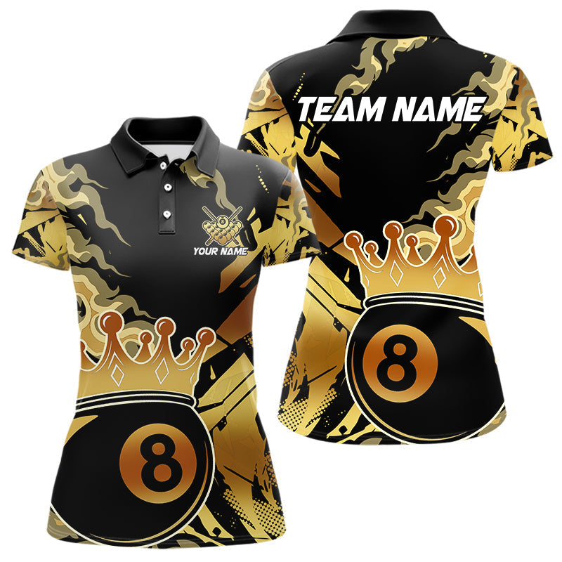 Blisscorners Personalized Golden 8 Ball Crown Billiard Shirt For Men, Pool King Team Jerseys Polo & 1/4 Zip MT2306