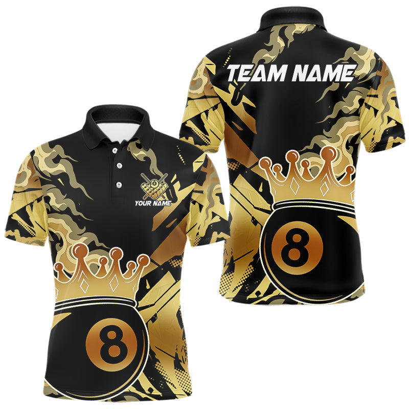 Blisscorners Personalized Golden 8 Ball Crown Billiard Shirt For Men, Pool King Team Jerseys Polo & 1/4 Zip MT2306
