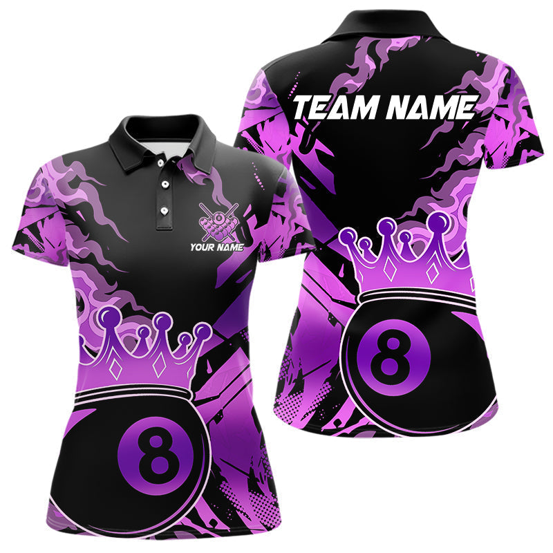 Blisscorners Personalized Purple 8 Ball Crown Billiard Shirt For Men, Pool King Team Jerseys Polo & 1/4 Zip MT2306