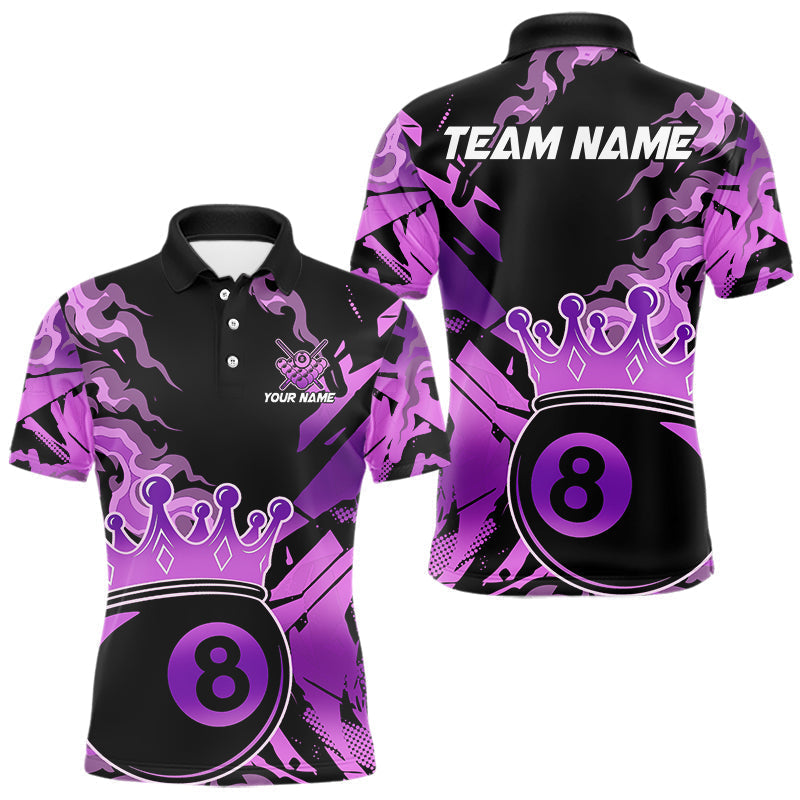 Blisscorners Personalized Purple 8 Ball Crown Billiard Shirt For Men, Pool King Team Jerseys Polo & 1/4 Zip MT2306