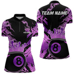 Blisscorners Personalized Purple 8 Ball Crown Billiard Shirt For Men, Pool King Team Jerseys Polo & 1/4 Zip MT2306