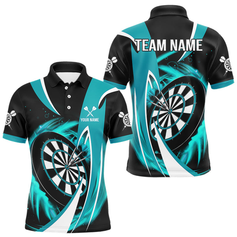 Blisscorners Personalized Turquoise & Black Darts Shirt For Men Custom Darts League Team Polo & 1/4 Zip Jerseys MT1607
