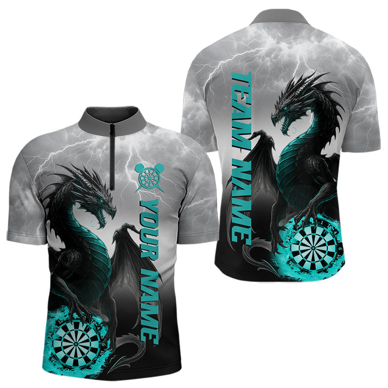Blisscorners Turquoise Custom Lightning Dragon Dart Shirt For Men, Strike Darts Team Jersey Polo & Quarter Zip