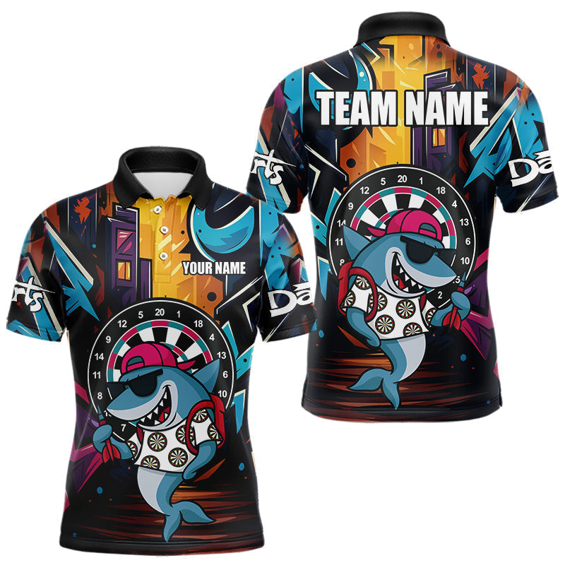 Blisscorners Funny Shark Colorful Graffiti Style Custom Dart Shirts For Men, Dart Team Jersey Best Darts Outfit LM2007