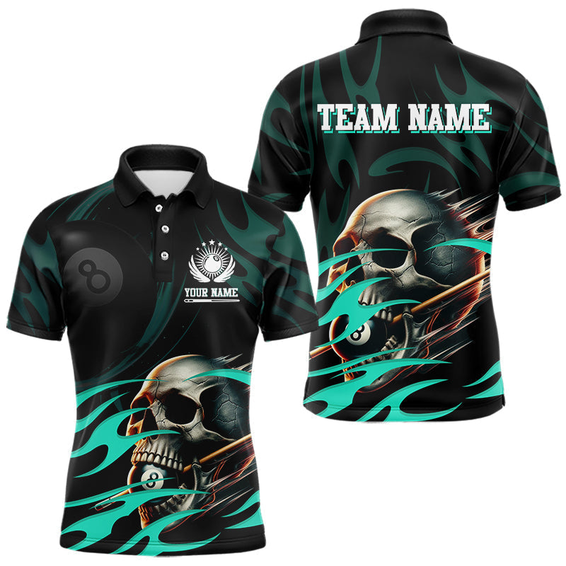 Blisscorners Turquoise Funny Skull 8 Ball Pool Shirt For Men Custom Billiard Team Jersey Polo & 1/4 Zip LM2007