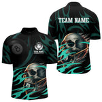 Blisscorners Turquoise Funny Skull 8 Ball Pool Shirt For Men Custom Billiard Team Jersey Polo & 1/4 Zip LM2007