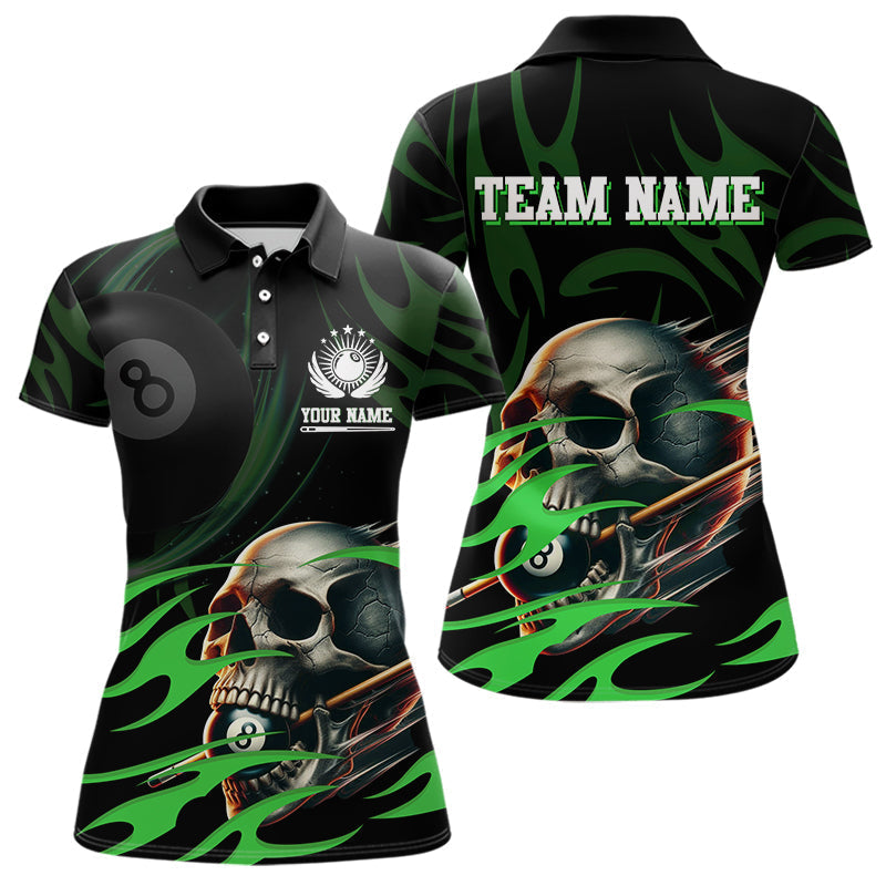 Blisscorners Green Funny Skull 8 Ball Pool Shirt For Men Custom Billiard Team Jersey Polo & 1/4 Zip LM2007