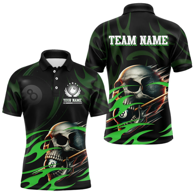 Blisscorners Green Funny Skull 8 Ball Pool Shirt For Men Custom Billiard Team Jersey Polo & 1/4 Zip LM2007