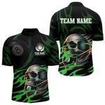 Blisscorners Green Funny Skull 8 Ball Pool Shirt For Men Custom Billiard Team Jersey Polo & 1/4 Zip LM2007