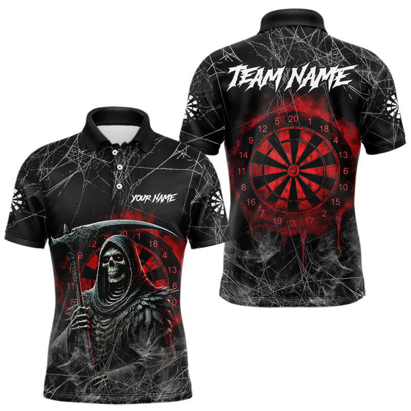 Blisscorners Black And Red Smoke Grim Reaper Funny Dart Shirts For Men Custom Dart Jerseys, Darts Clothing