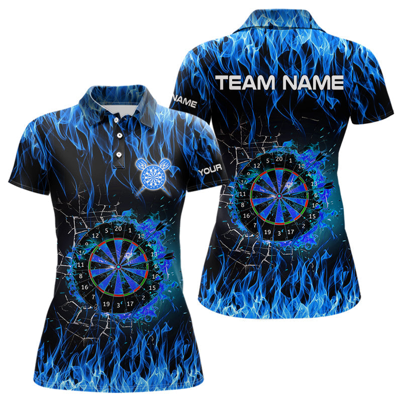 Blisscorners Personalized Blue Flaming Fire Dart Shirts With Pocket For Men Custom Dart Jersey, Darts Team Shirt