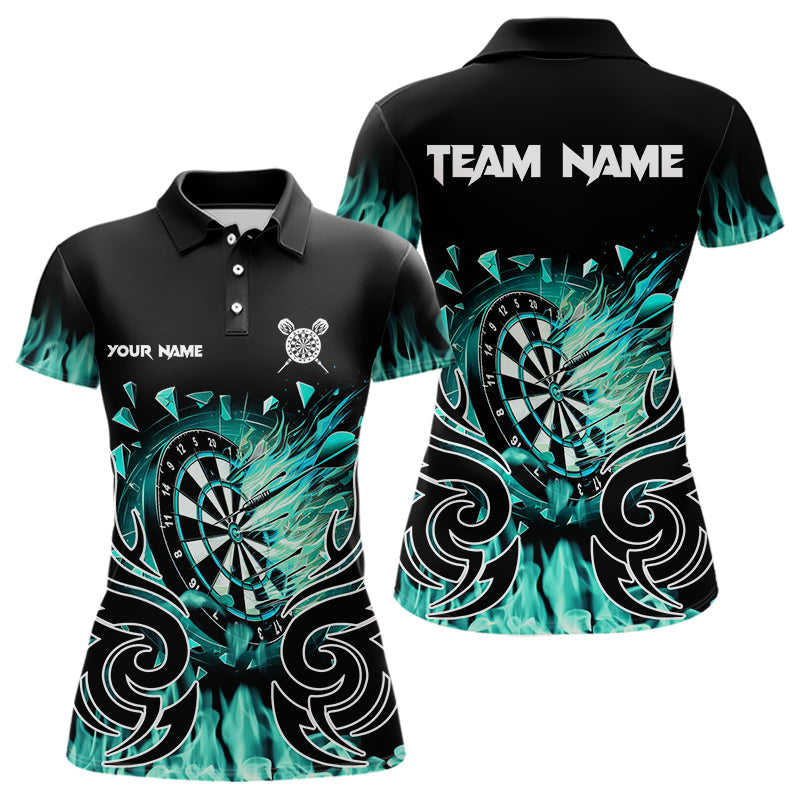 Blisscorners Personalized Turquoise Flaming Darts Shirts With Pocket For Men Custom Fire Dart Team Jerseys