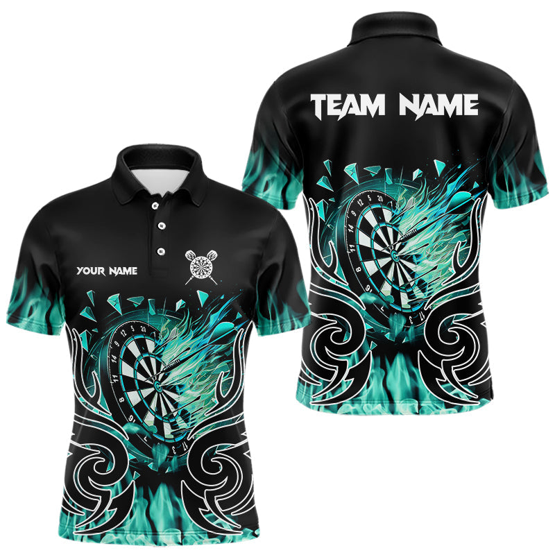 Blisscorners Personalized Turquoise Flaming Darts Shirts With Pocket For Men Custom Fire Dart Team Jerseys
