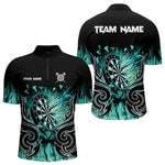 Blisscorners Personalized Turquoise Flaming Darts Shirts With Pocket For Men Custom Fire Dart Team Jerseys