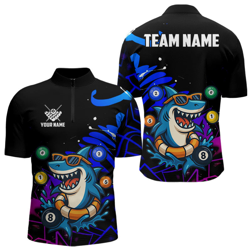 Blisscorners Funny Shark Pool Balls Men's Billiard Shirts Custom Billiard Jerseys, Billiard Team Shirts