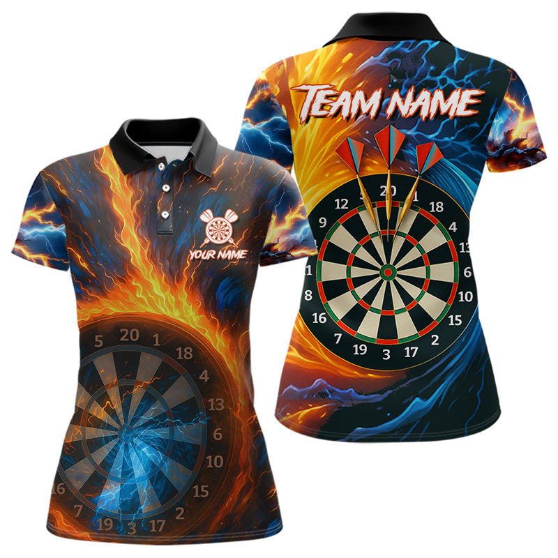 Blisscorners Personalized Blue And Orange Swirl Fire Flame Dart Shirt For Men Custom Darts League Team Jersey LM3006