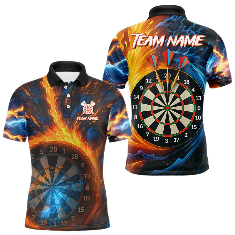 Blisscorners Personalized Blue And Orange Swirl Fire Flame Dart Shirt For Men Custom Darts League Team Jersey LM3006