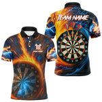 Blisscorners Personalized Blue And Orange Swirl Fire Flame Dart Shirt For Men Custom Darts League Team Jersey LM3006