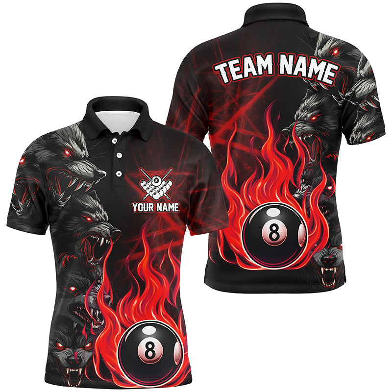 Blisscorners Personalized Wolf Flaming 8 Ball Pool Fire Billiard Shirts Team League Billiard Jerseys | Blue