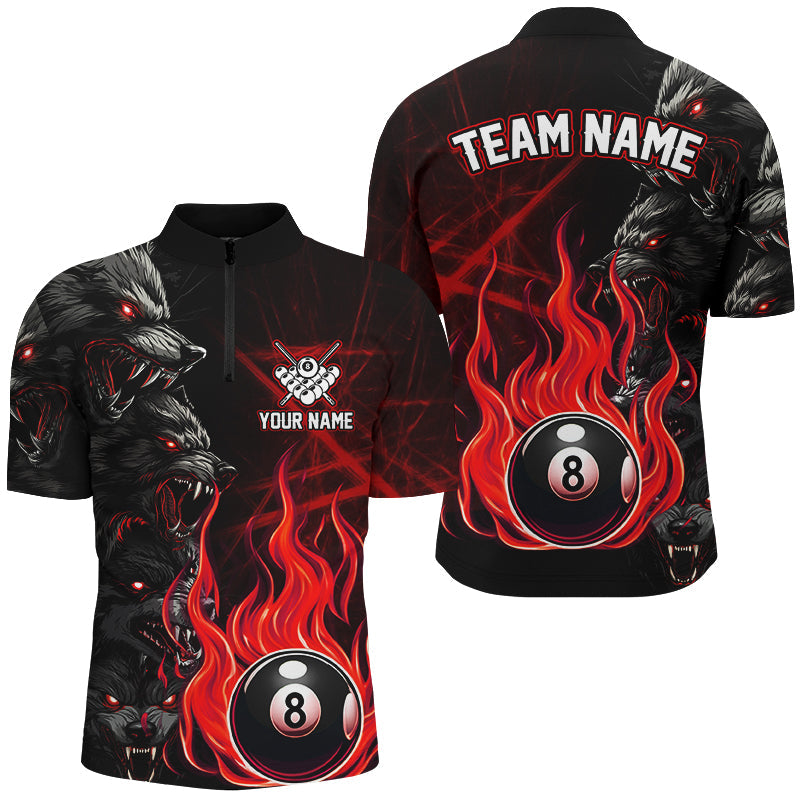 Blisscorners Personalized Wolf Flaming 8 Ball Pool Fire Billiard Shirts Team League Billiard Jerseys | Blue