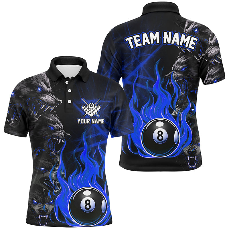 Blisscorners Personalized Wolf Flaming 8 Ball Pool Fire Billiard Shirts Team League Billiard Jerseys | Red