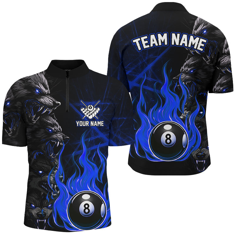 Blisscorners Personalized Wolf Flaming 8 Ball Pool Fire Billiard Shirts Team League Billiard Jerseys | Red