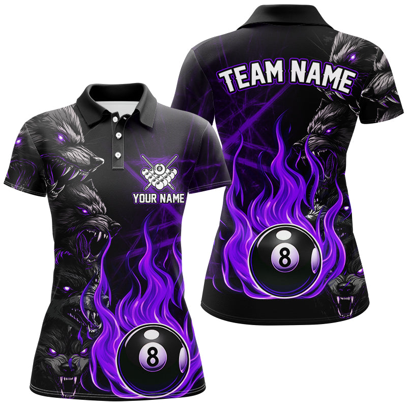Blisscorners Personalized Wolf Flaming 8 Ball Pool Fire Billiard Shirts Team League Billiard Jerseys | Purrple