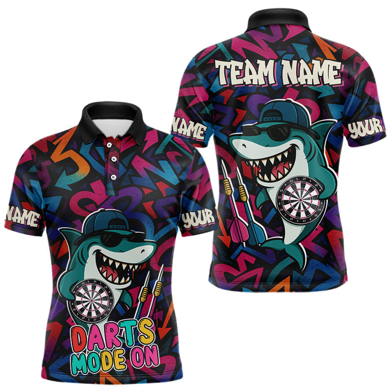 Blisscorners Darts Mode On Funny Shark Graffiti Style Custom Dart Shirts For Men, Dart Jersey Best Darts Outfit LM1625