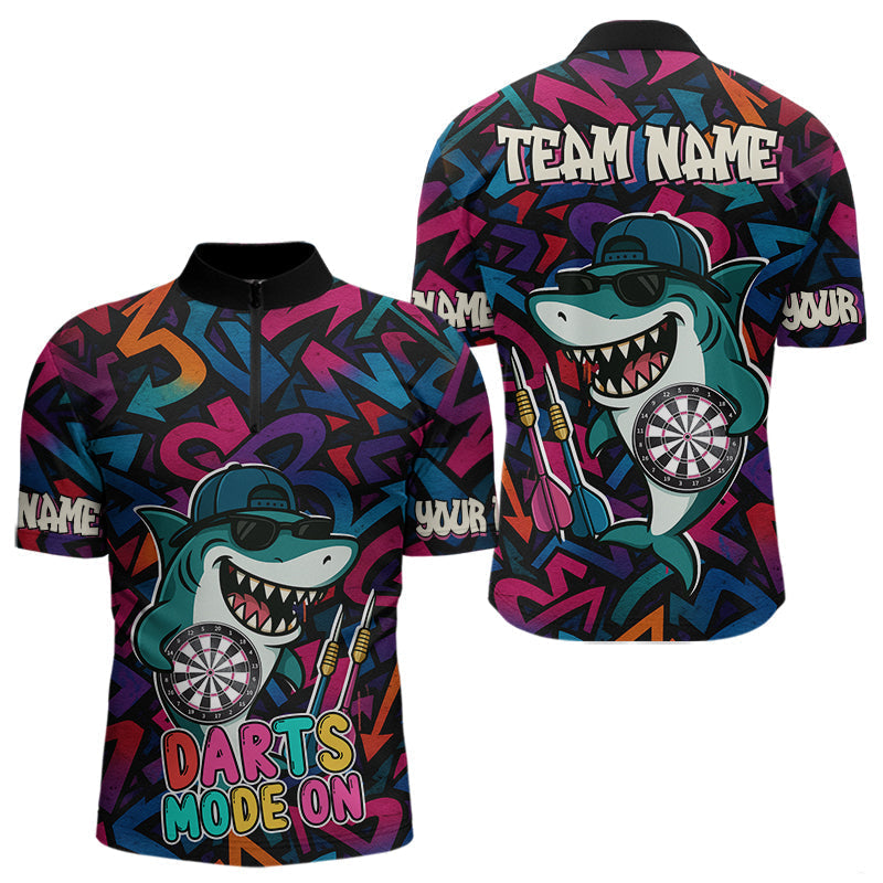 Blisscorners Darts Mode On Funny Shark Graffiti Style Custom Dart Shirts For Men, Dart Jersey Best Darts Outfit LM1625