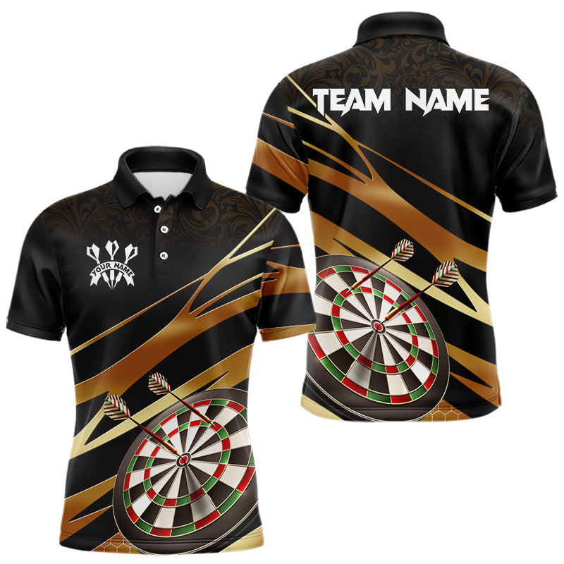 Blisscorners Black And Gold Dart Shirts For Men Custom 3D Dartboard Jersey, Darts Team Polo & Quarter Zip LM1625
