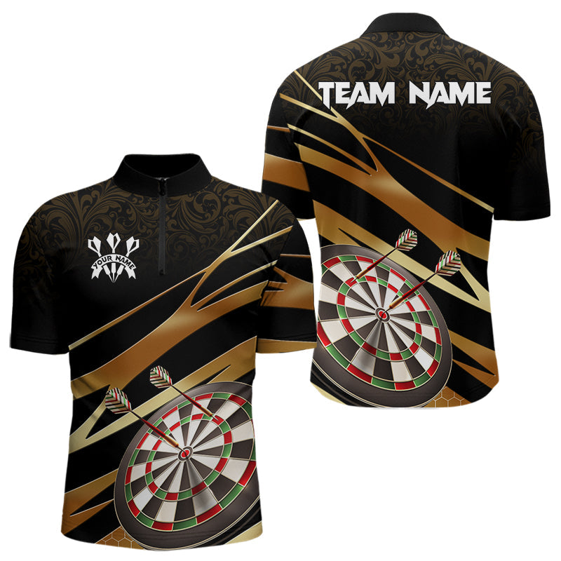Blisscorners Black And Gold Dart Shirts For Men Custom 3D Dartboard Jersey, Darts Team Polo & Quarter Zip LM1625