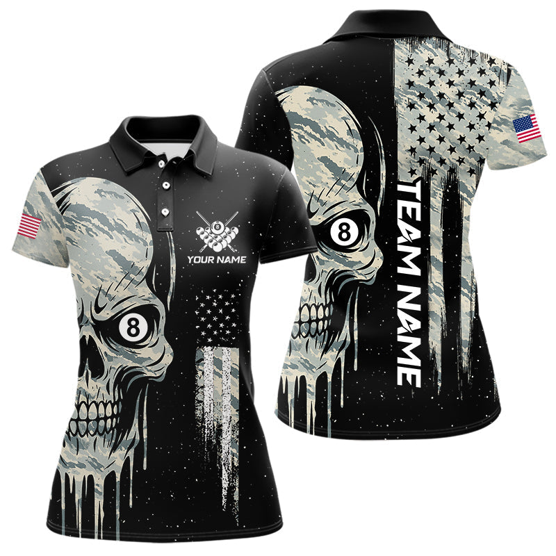Blisscorners Grunge Camo Skull American Flag Billiard Shirt For Men Custom Patriotic 8 Ball Pool Team Jersey LM3006