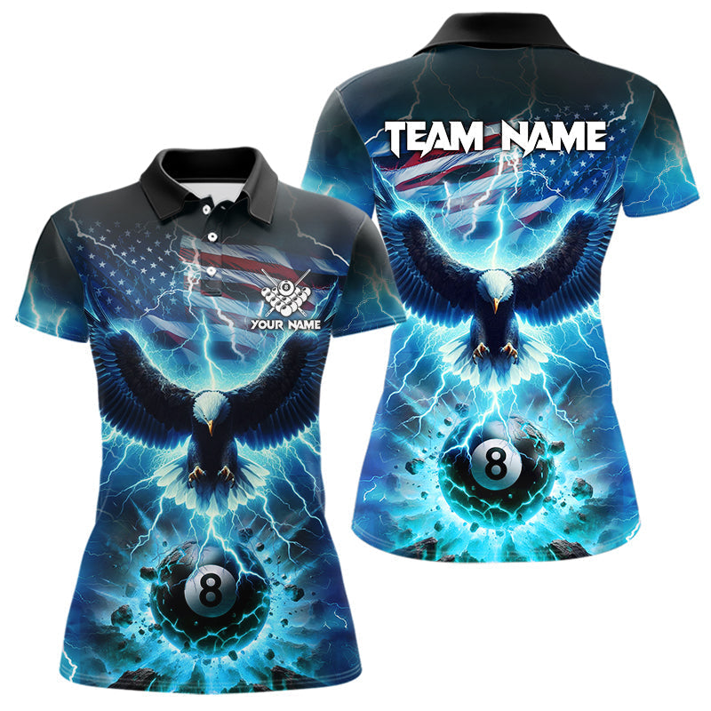 Blisscorners Blue American Flag Eagle Billiard Shirt For Men Custom 8 Ball Thunder Lightning Pool Team