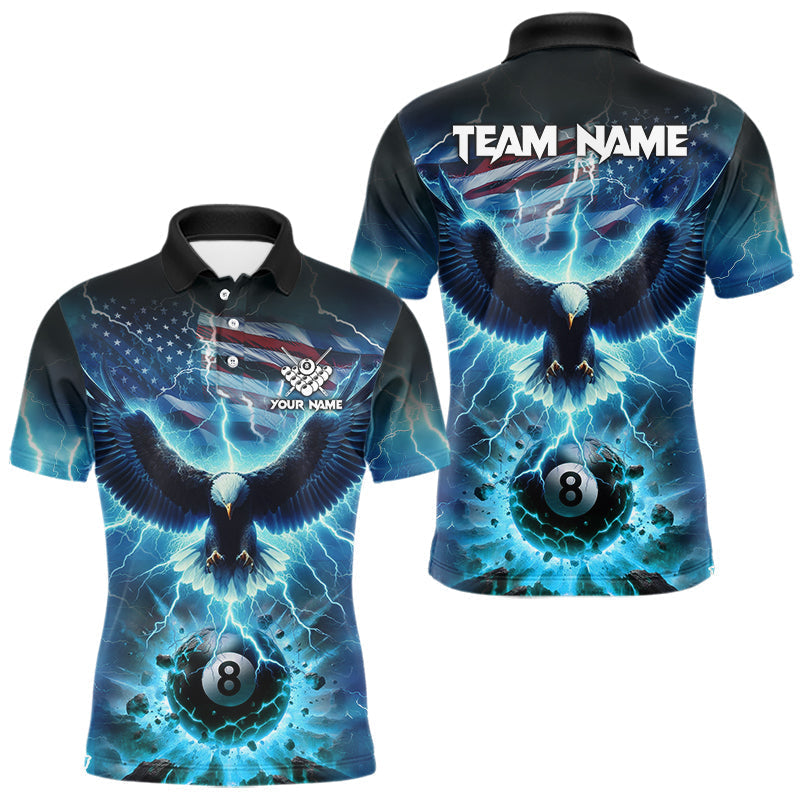 Blisscorners Blue American Flag Eagle Billiard Shirt For Men Custom 8 Ball Thunder Lightning Pool Team