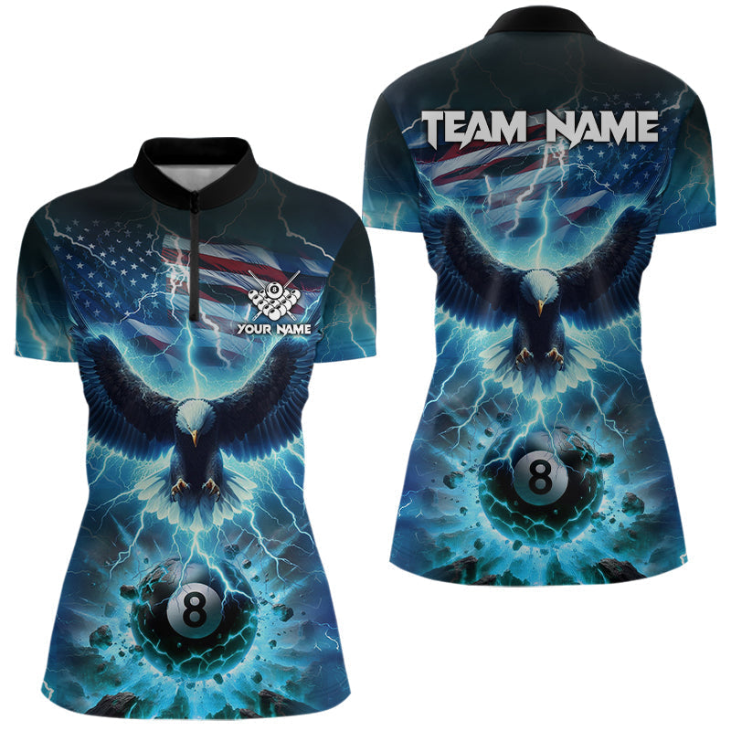 Blisscorners Blue American Flag Eagle Billiard Shirt For Men Custom 8 Ball Thunder Lightning Pool Team