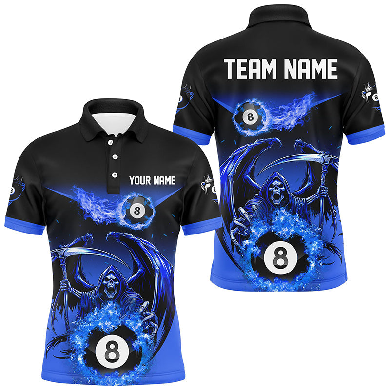 Blisscorners Blue Death Skeleton Flame 8 Ball Pool Billiard Shirts Custom Billiard League Team Jerseys