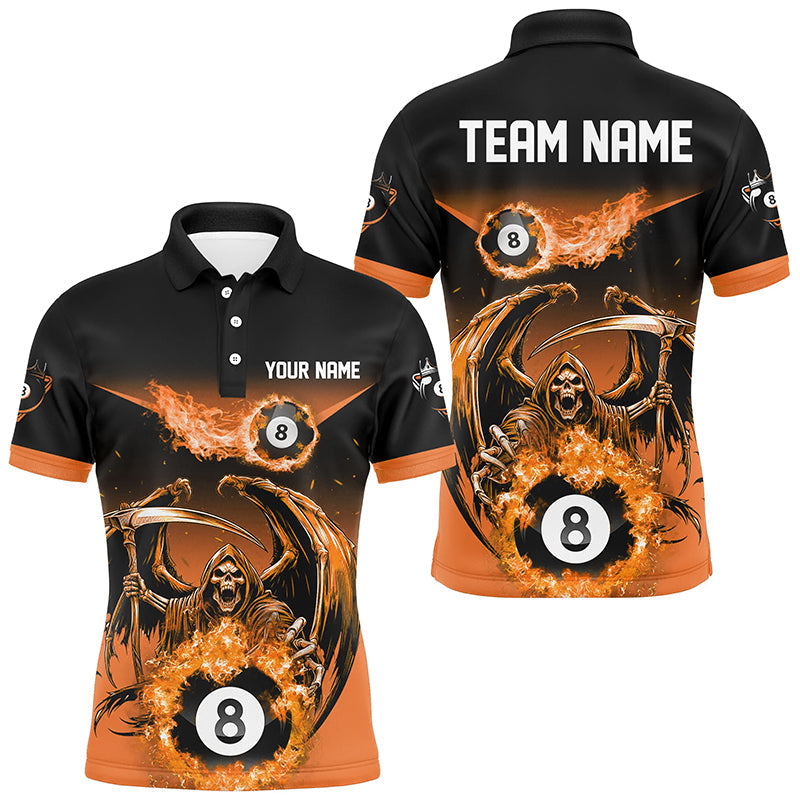 Blisscorners Orange Death Skeleton Flame 8 Ball Pool Billiard Shirts Custom Billiard League Team Jerseys
