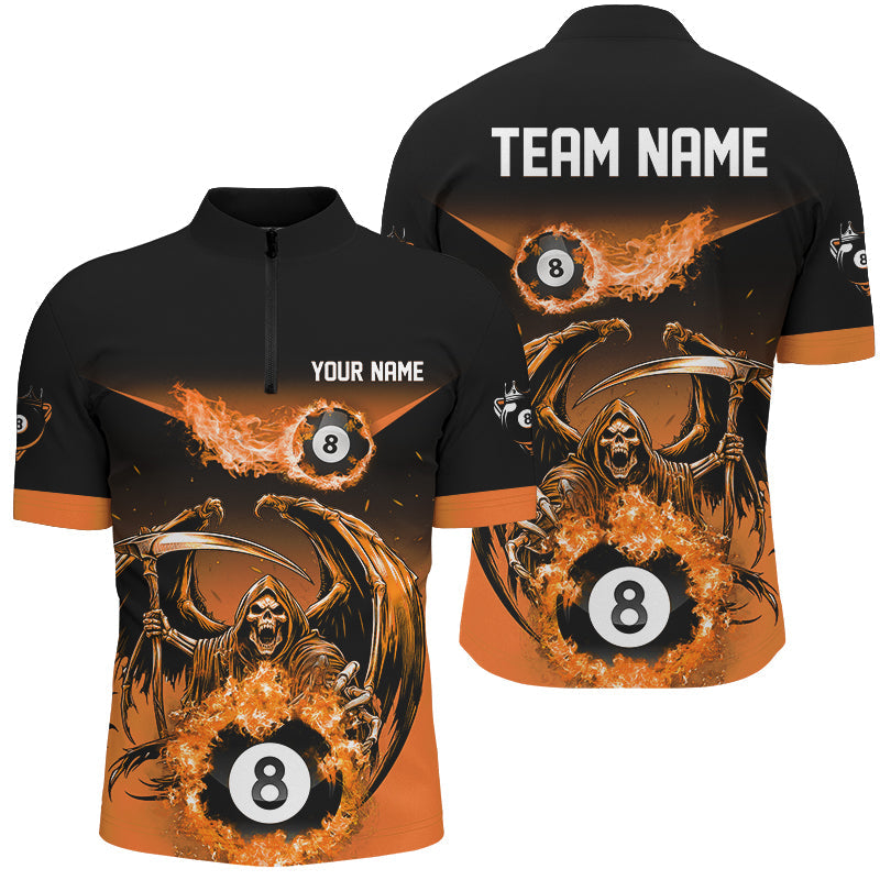 Blisscorners Orange Death Skeleton Flame 8 Ball Pool Billiard Shirts Custom Billiard League Team Jerseys