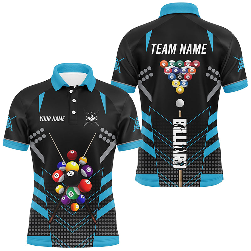 Blisscorners Black And Blue Billiard Jerseys Halftone Pattern Custom Men Billiard Shirts, Billiard Team Uniform