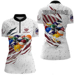 Blisscorners Patriotic American Flag Grunge Billiard Jersey For Men Custom Billiard Shirt Polo & 1/4 Zip |White