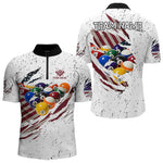 Blisscorners Patriotic American Flag Grunge Billiard Jersey For Men Custom Billiard Shirt Polo & 1/4 Zip |White