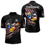 Blisscorners Patriotic American Flag Grunge Billiard Jersey For Men Custom Billiard Shirt Polo & 1/4 Zip |Black