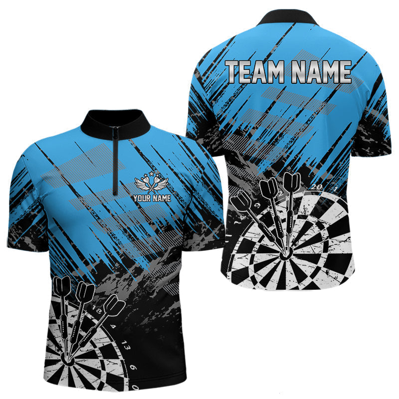 Blisscorners Black And Blue Grunge Darts Shirts For Men Custom Dart Team Jerseys OutfitMT0306