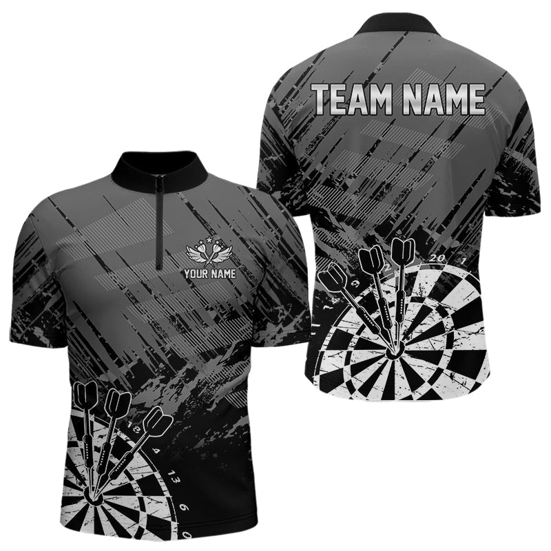 Blisscorners Black And Grey Grunge Darts Shirts For Men Custom Dart Team Jerseys Outfit