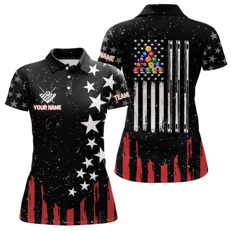 Blisscorners Black Grunge American Flag Billiard Shirt For Men Custom Patriotic Billiard Pool Jersey