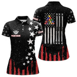 Blisscorners Black Grunge American Flag Billiard Shirt For Men Custom Patriotic Billiard Pool Jersey