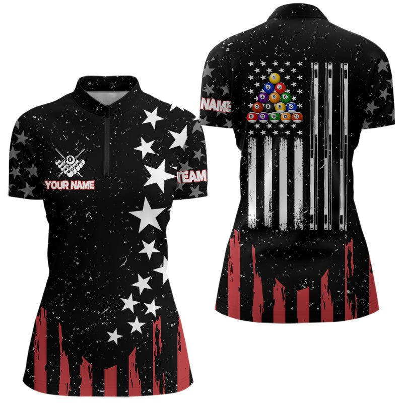 Blisscorners Black Grunge American Flag Billiard Shirt For Men Custom Patriotic Billiard Pool Jersey