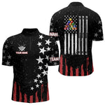 Blisscorners Black Grunge American Flag Billiard Shirt For Men Custom Patriotic Billiard Pool Jersey